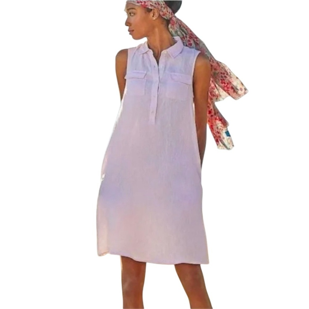 J. McLaughlin Size Small Sleeveless Linen Shirt Dress Pink Coastal Popover Class